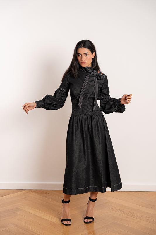 Robe longue en jean noir - Alya