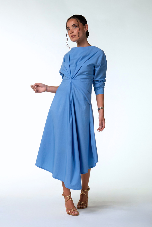 Robe asymétrique drapée bleue - Britt