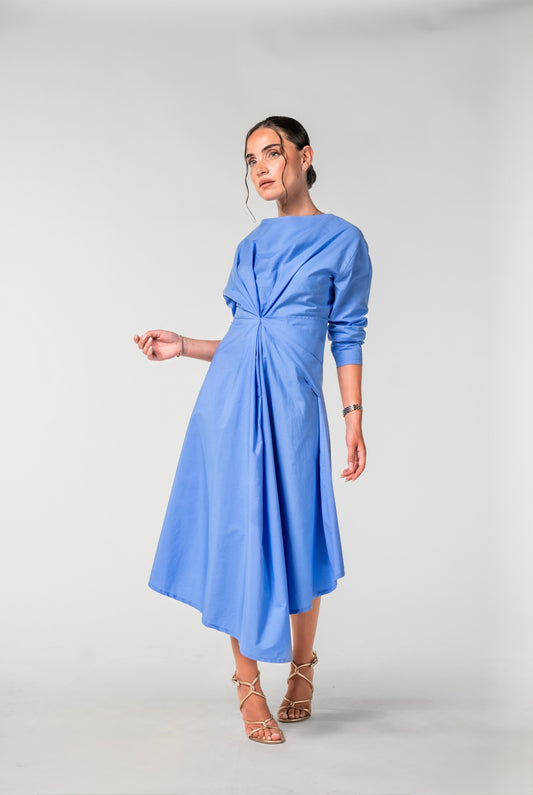 Robe asymétrique drapée bleue - Britt