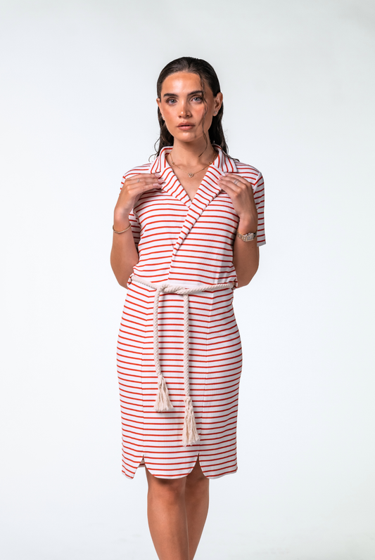 Robe marinière de bain modeste - BRIANA ROUGE