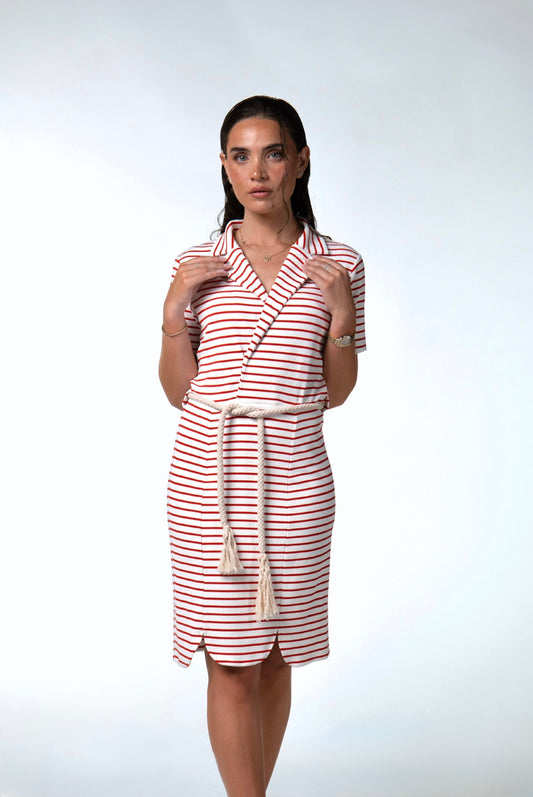 Robe marinière de bain modeste - BRIANA ROUGE