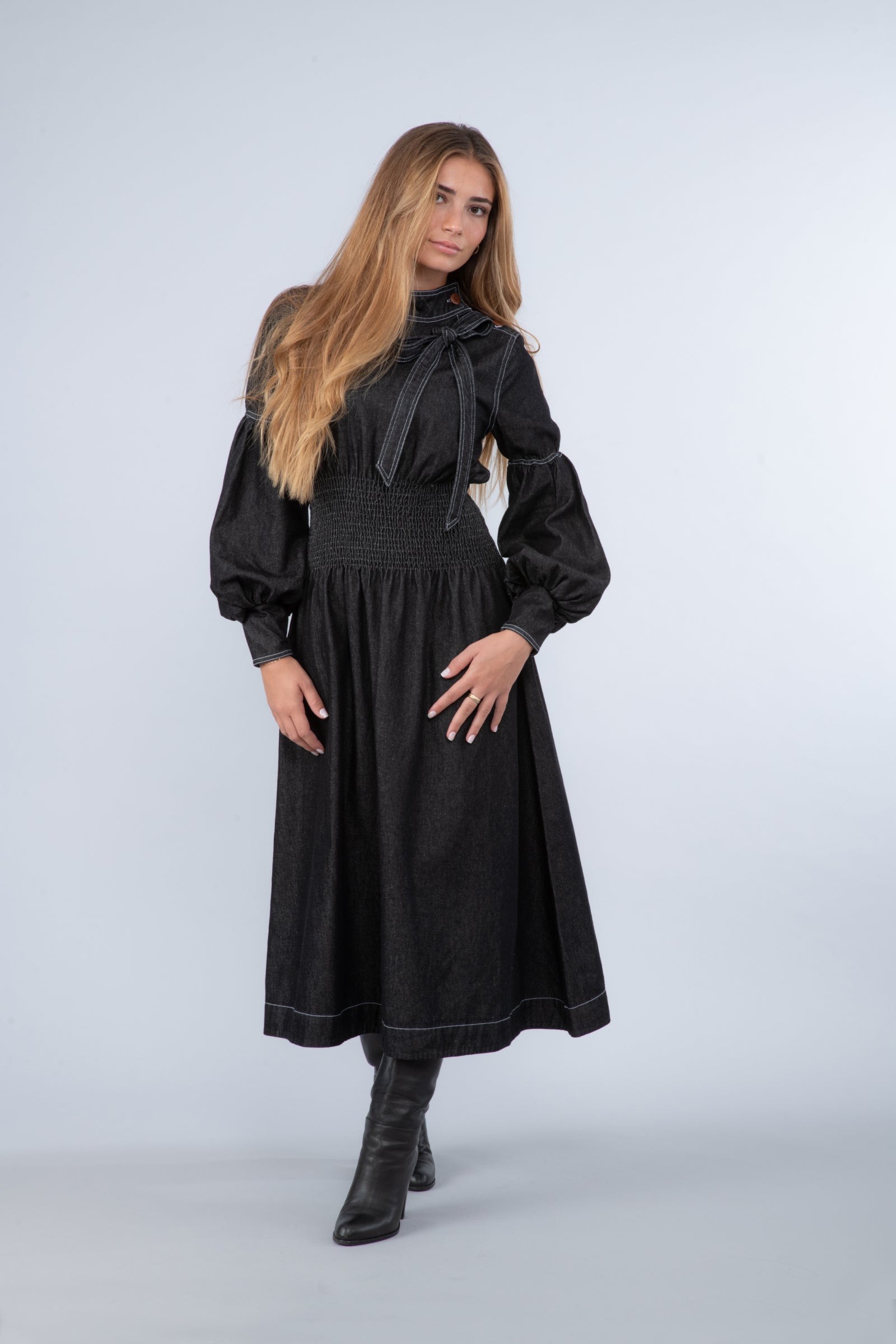 Long black denim dress - Alya