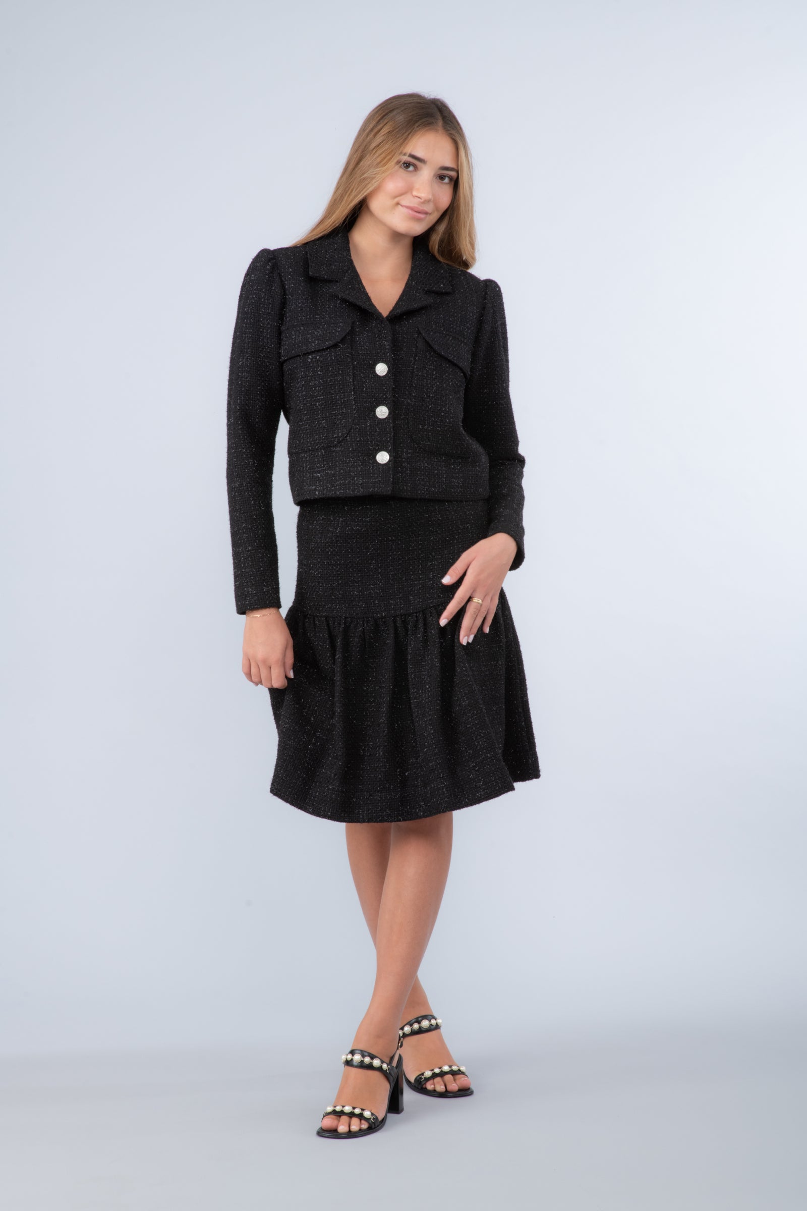 Veste courte en tweed noir - Ava