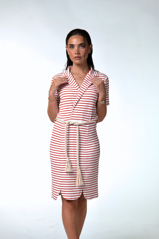 Robe marinière de bain modeste - BRIANA ROUGE