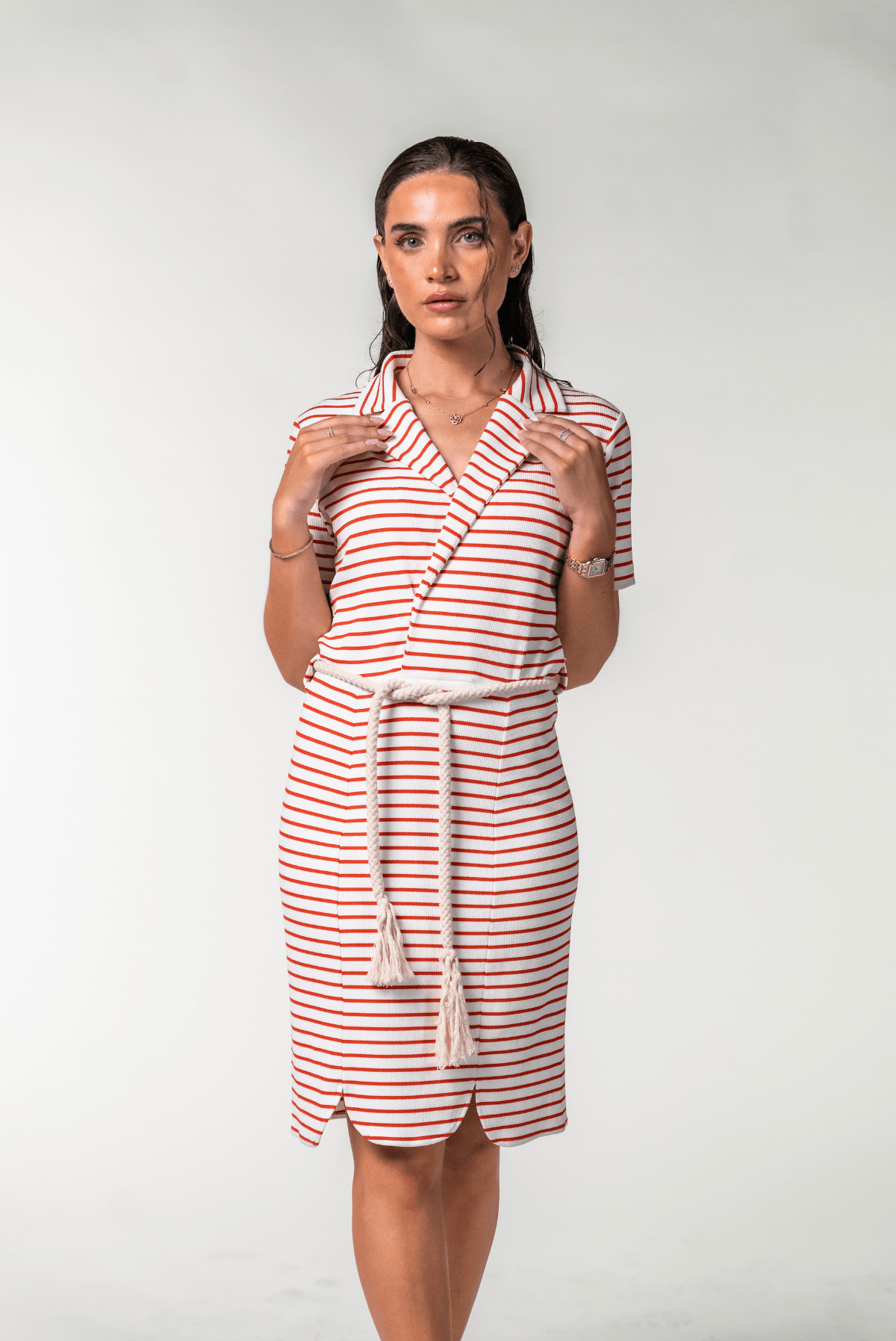 Robe marinière de bain modeste - BRIANA ROUGE
