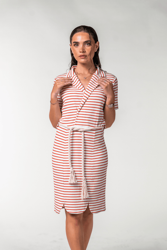 Robe marinière de bain modeste - BRIANA ROUGE