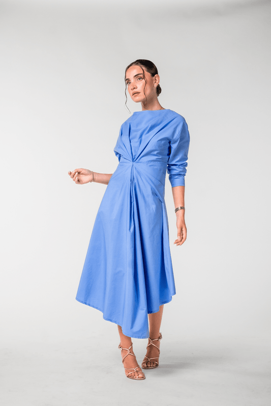 Robe asymétrique drapée bleue - Britt