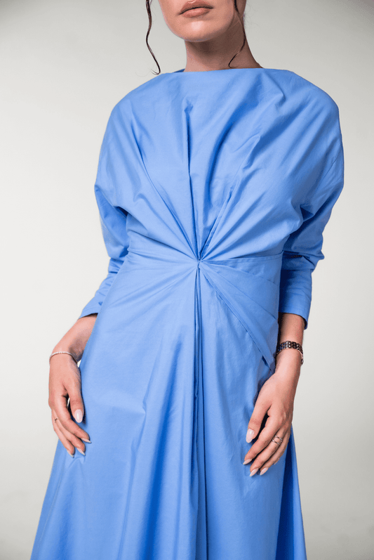 Robe asymétrique drapée bleue - Britt