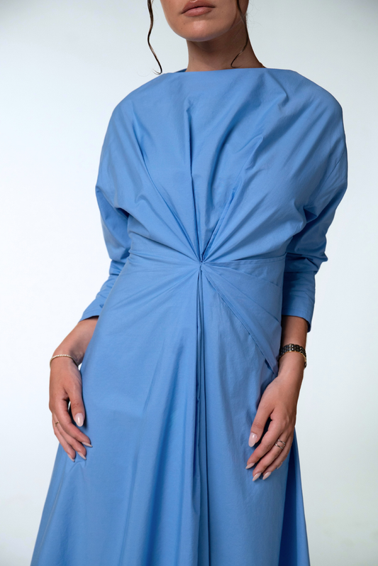 Robe asymétrique drapée bleue - Britt