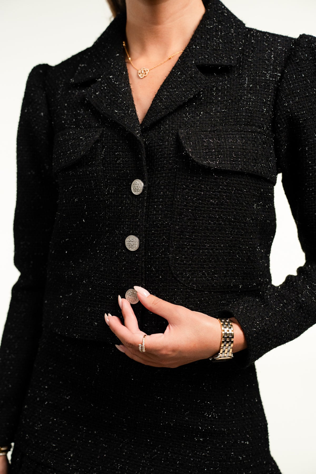 Veste courte en tweed noir - Ava