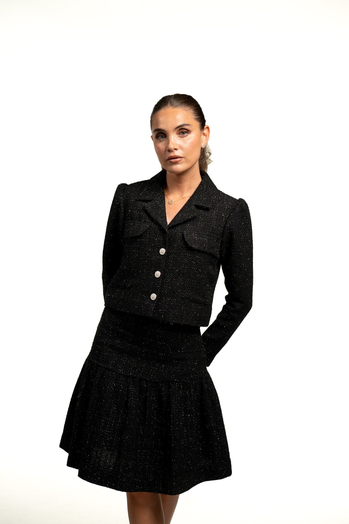 Veste courte en tweed noir - Ava