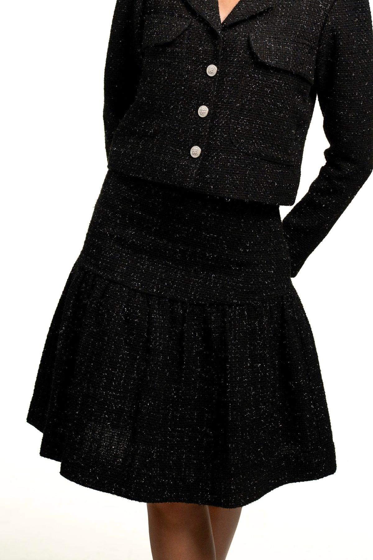 Jupe à volants en tweed noir - Anna
