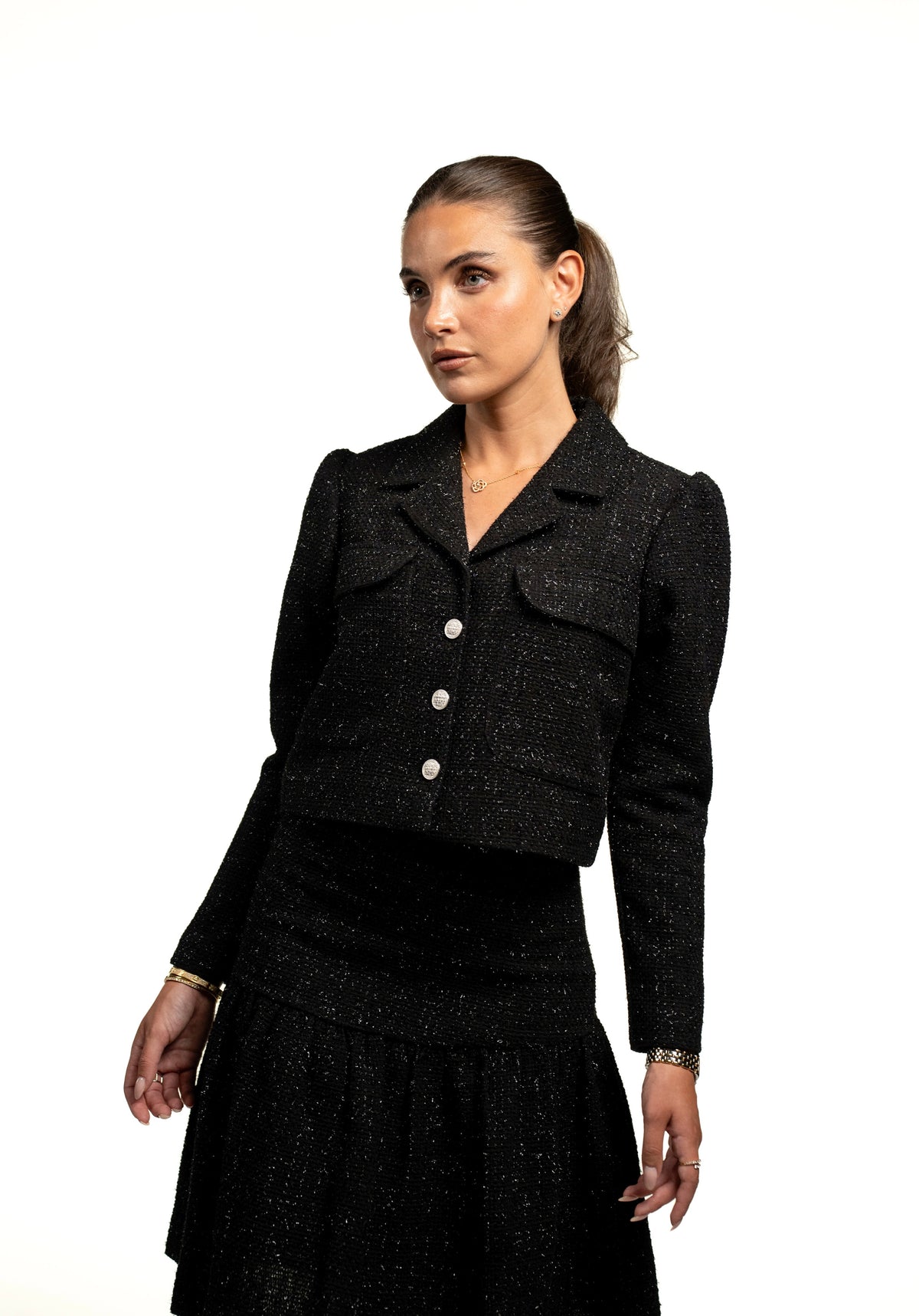 Black tweed cropped jacket - Ava