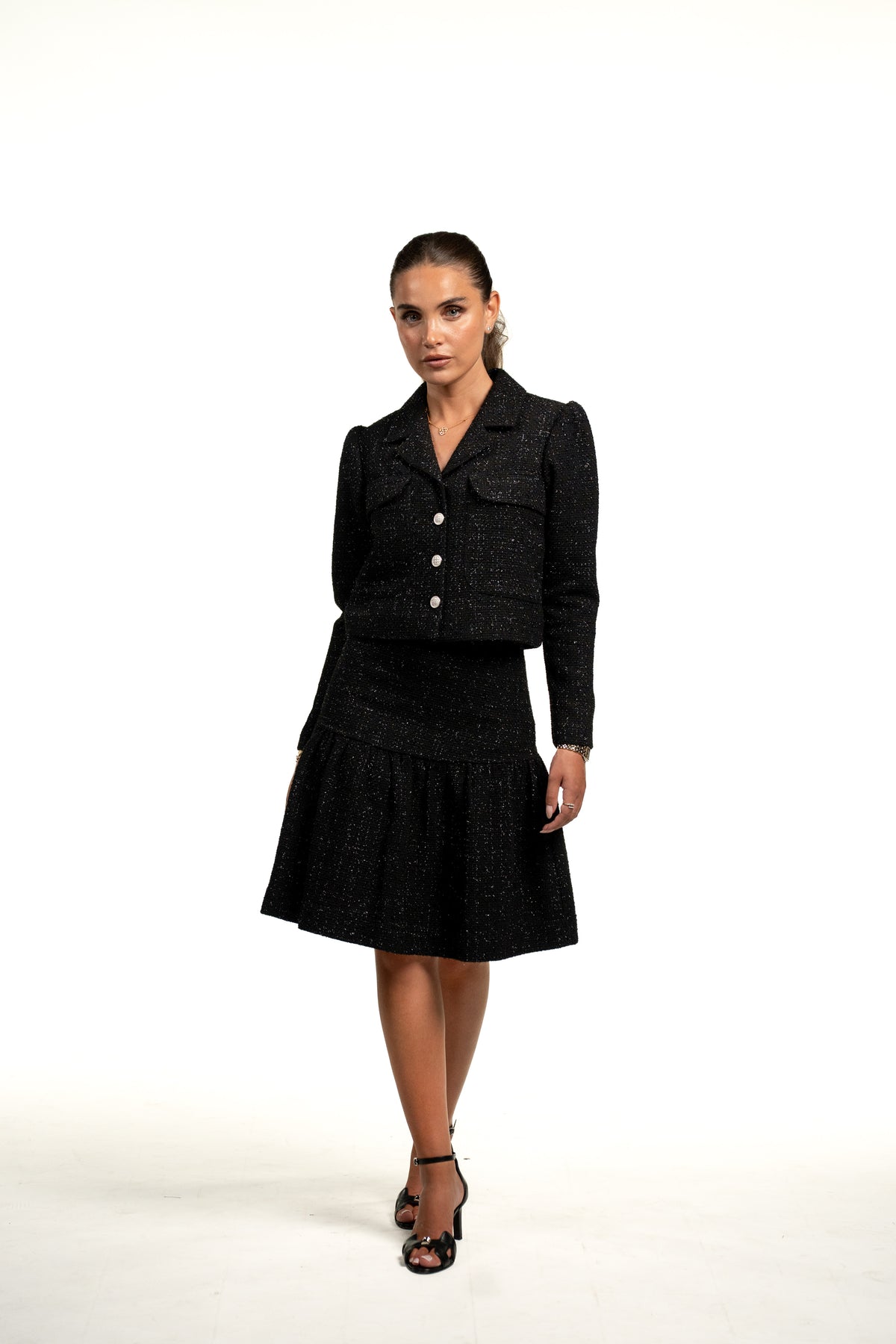 Veste courte en tweed noir - Ava