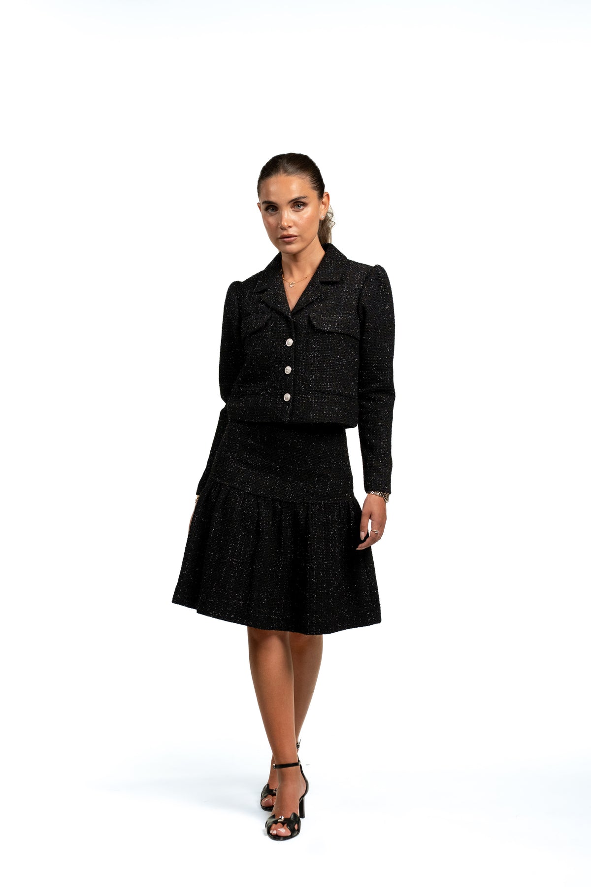 Black tweed ruffled skirt - Ana