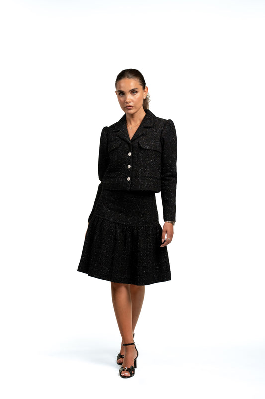 Black tweed ruffled skirt - Ana