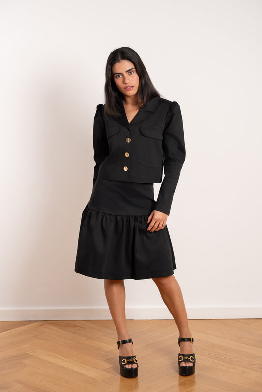 Jupe en coton à volants noire - Anna