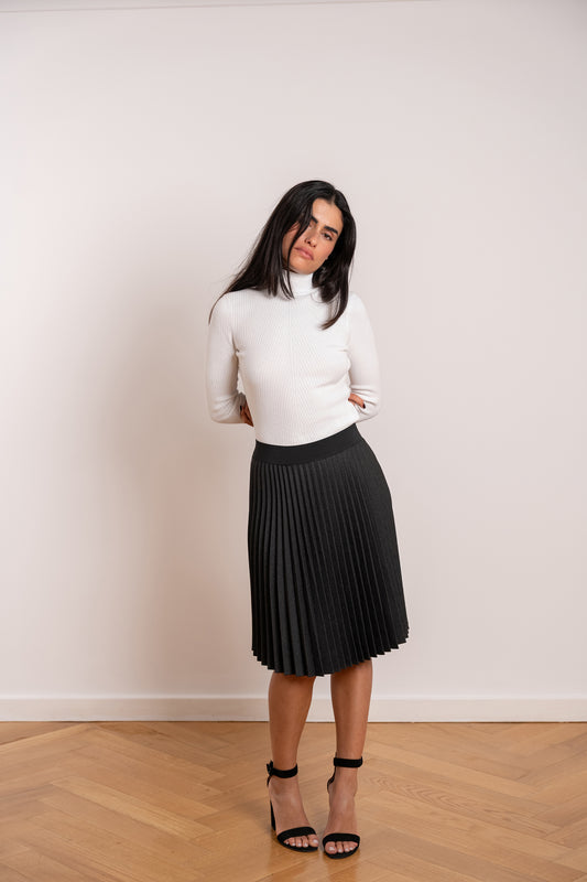 Jupe courte plissée en flanelle grise - Amy