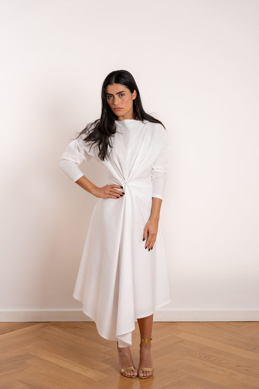 Robe asymétrique drapée blanche - Britt