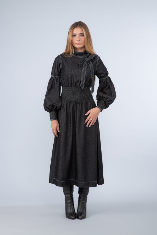 Robe longue en jean noir - Alya